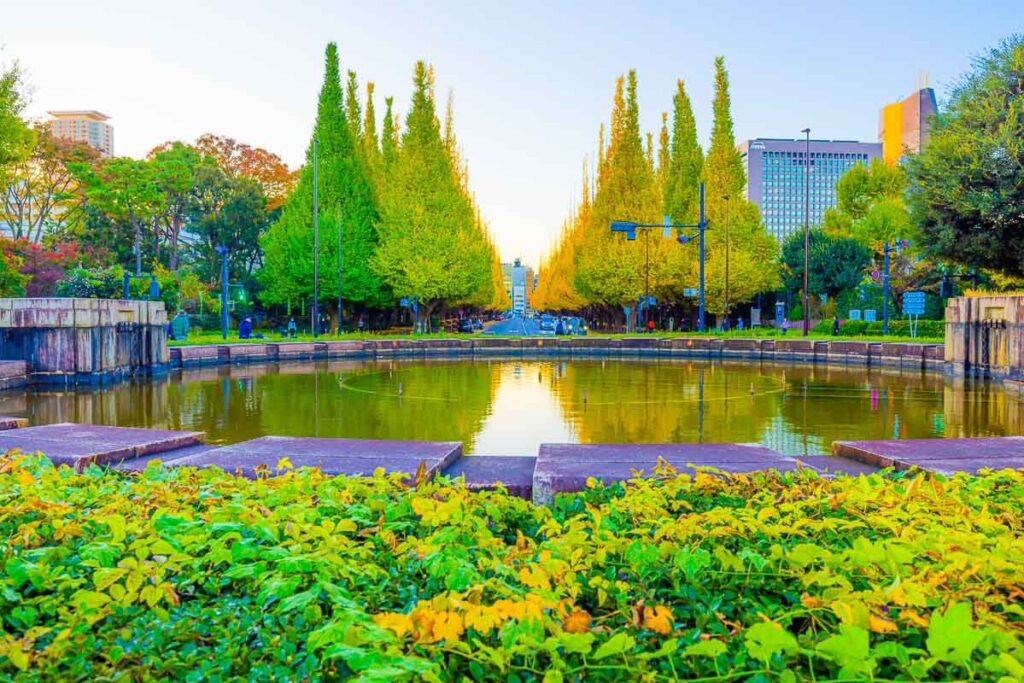 Back of the Fountain at Jingu Gaien Ginkgo Avenue