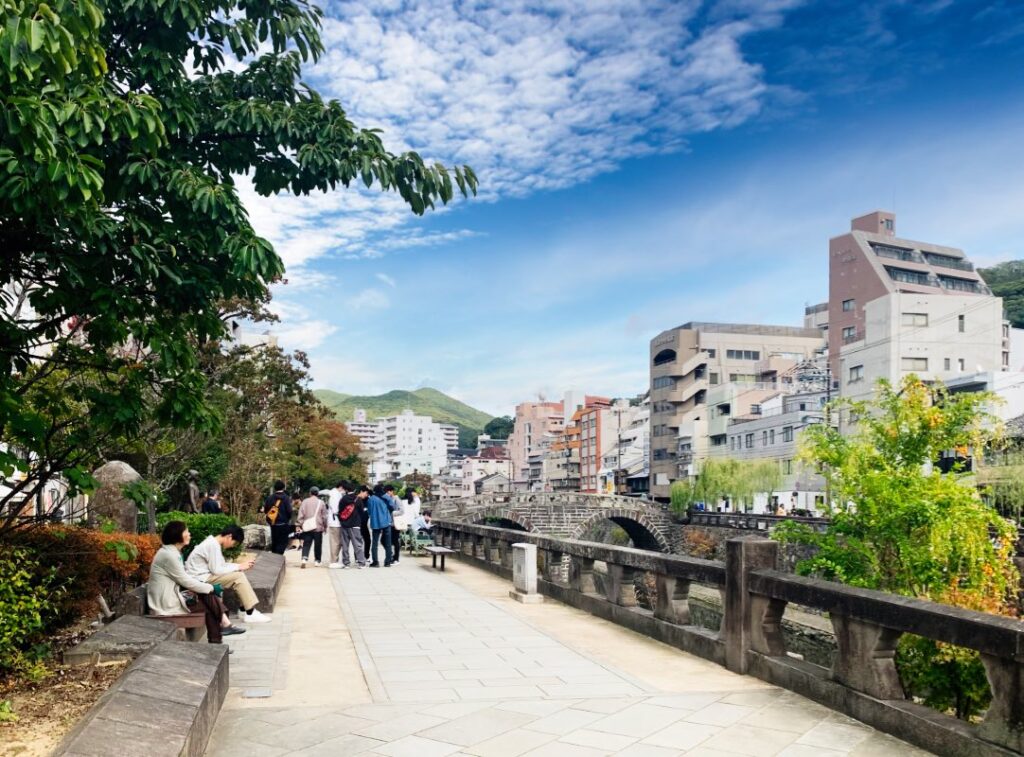 Tourists near Megane Bridge