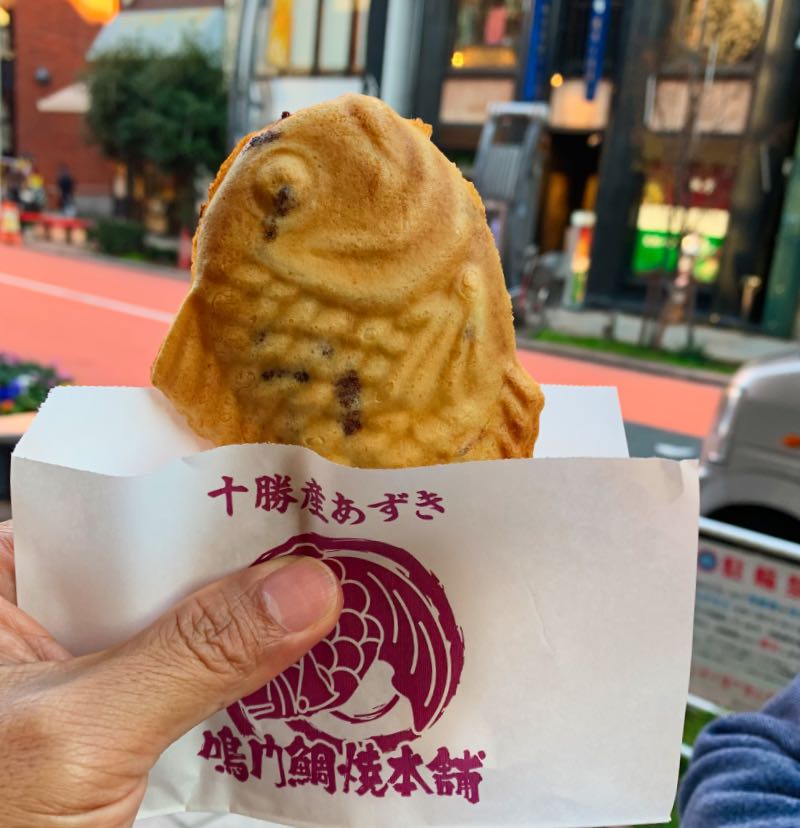 Taiyaki, fish-shaped Japanese pastries with custard filling from Asakusa